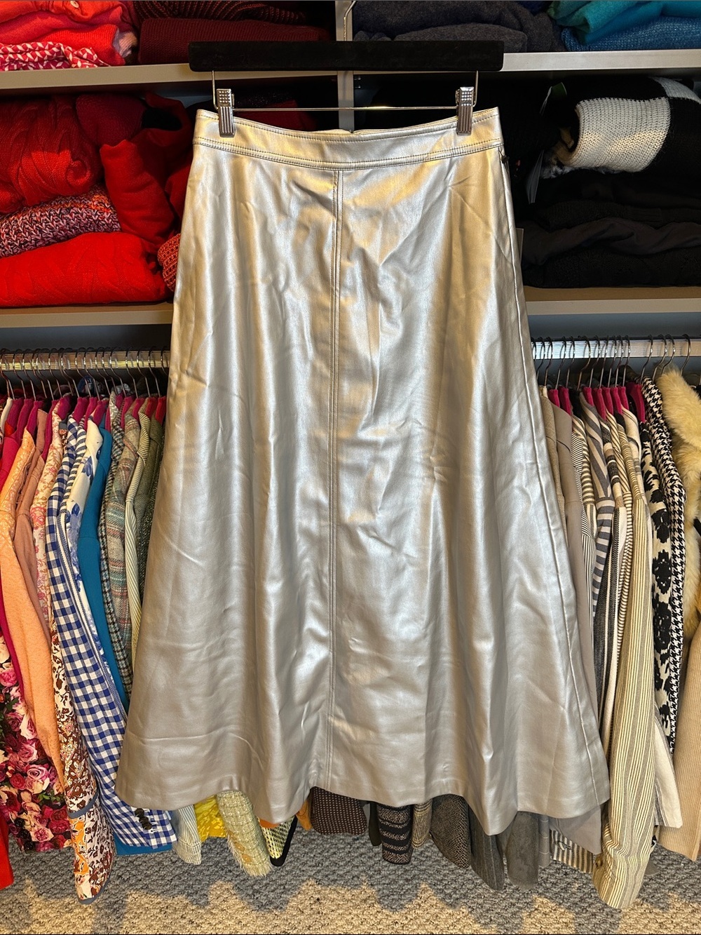 Vince Camuto silver back zipper closure faux leather maxi skirt size S NWT